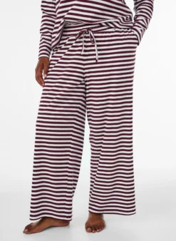 Gestreifte Schlafanzughose mit hoher Taille und weiten Beinen
