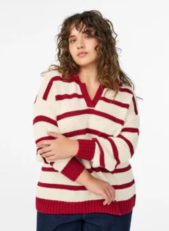 Gestreifte Strickbluse mit Polokragen