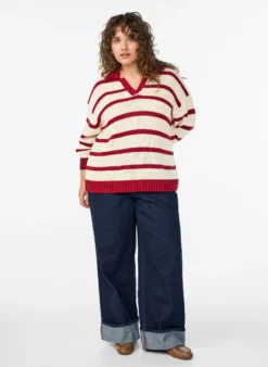 Gestreifte Strickbluse mit Polokragen