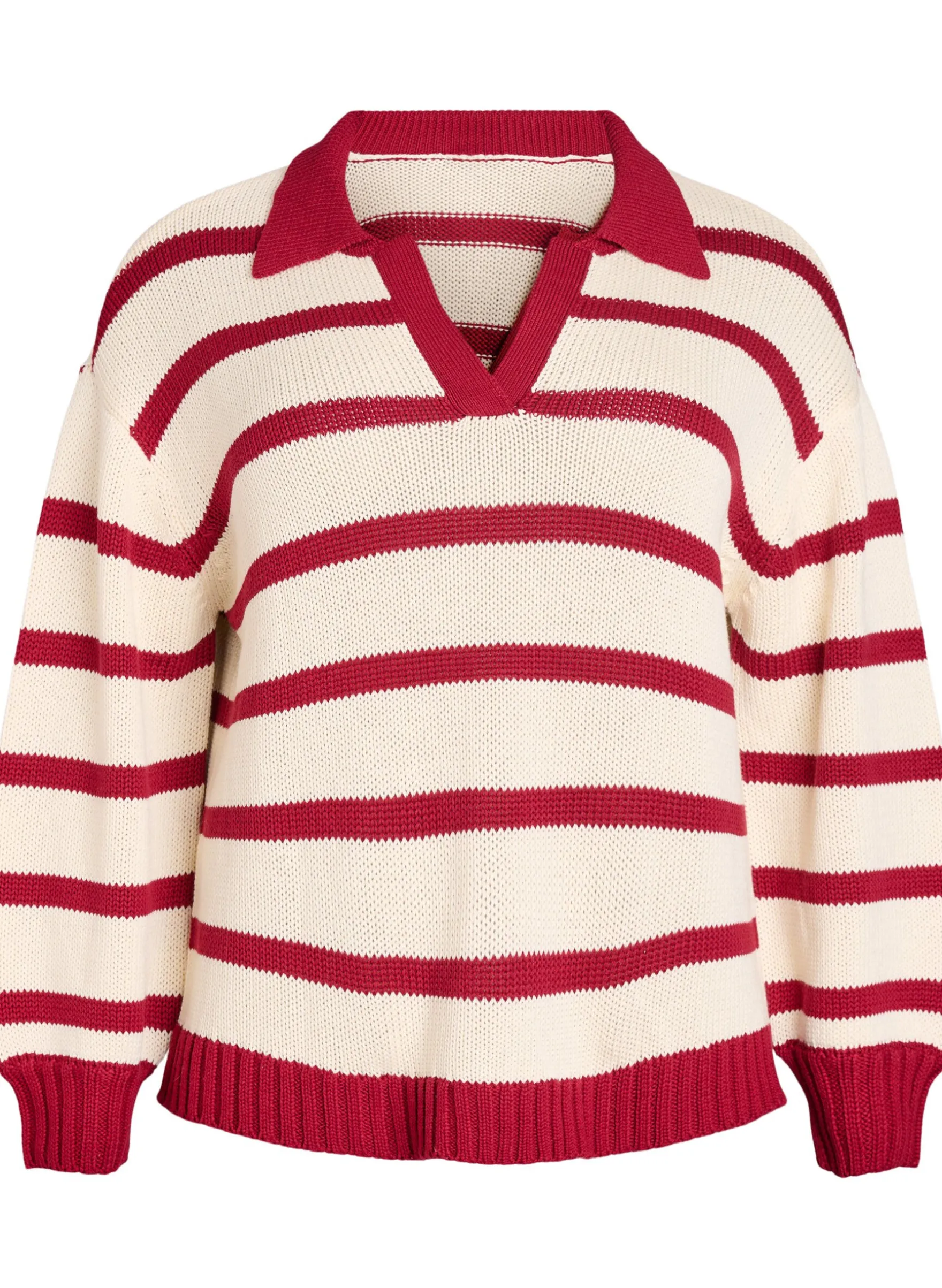 Gestreifte Strickbluse mit Polokragen