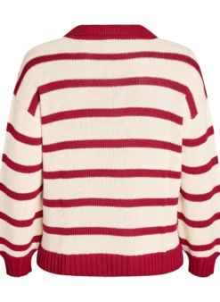 Gestreifte Strickbluse mit Polokragen
