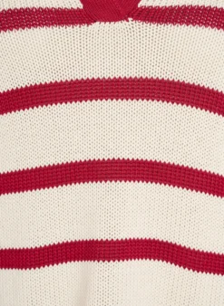 Gestreifte Strickbluse mit Polokragen