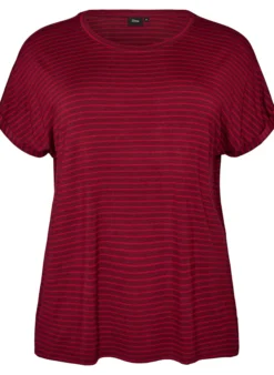 Gestreiftes T-Shirt aus Viskose mit Rundhalsausschnitt