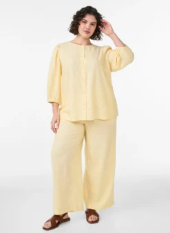 Hemdbluse aus Leinen und Viskose mit 3/4-Ärmeln