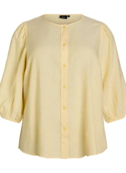 Hemdbluse aus Leinen und Viskose mit 3/4-Ärmeln
