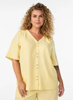 Hemdbluse mit V-Ausschnitt und kurzen Ärmeln