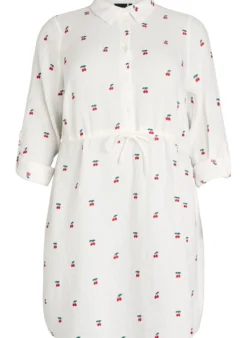 Hemdblusenkleid aus Baumwoll-Musselin mit bestickten Motiven