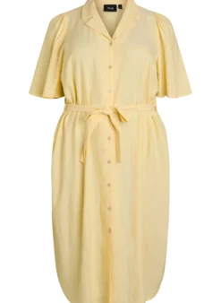 Hemdblusenkleid aus Leinen und Viskose mit Bindegürtel