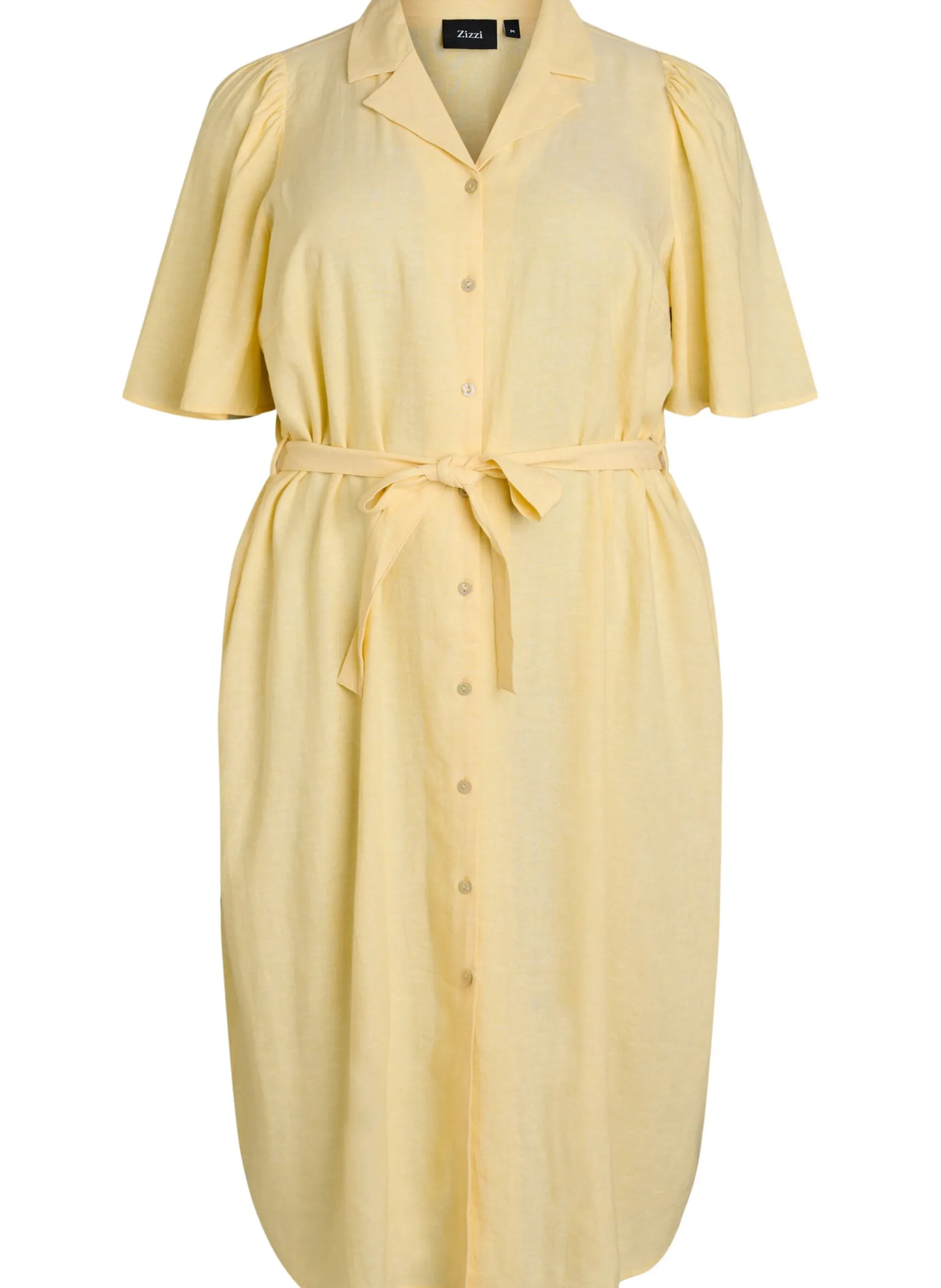 Hemdblusenkleid aus Leinen und Viskose mit Bindegürtel