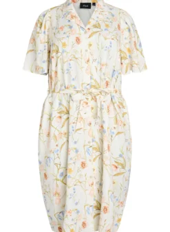 Hemdblusenkleid aus Leinen und Viskose mit Bindegürtel