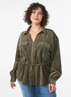 Hemdjacke aus Cord mit Bindegürtel und Taschen
