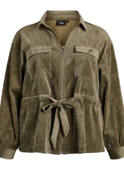 Hemdjacke aus Cord mit Bindegürtel und Taschen