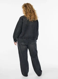 High-Waist-Jeans in gerader Passform mit Strasssteinen