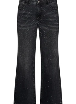 High-Waist-Jeans in gerader Passform mit Strasssteinen
