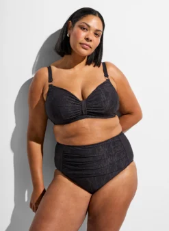 Hoch taillierte Bikinihose mit Strukturmuster