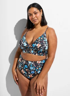 Hoch taillierte Bikinihose mit floralem Muster