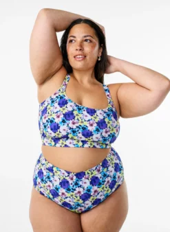 Hoch taillierte Bikinihose mit floralem Muster