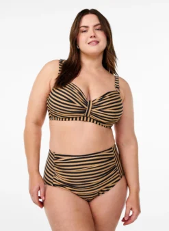 Hoch taillierte Bikinihosen mit Streifen