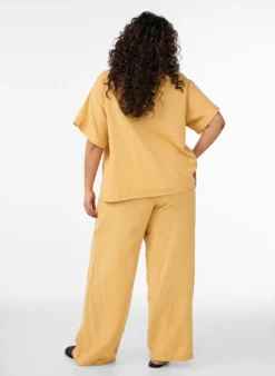 Hoch taillierte Hose aus Baumwoll-Musselin mit weitem Bein