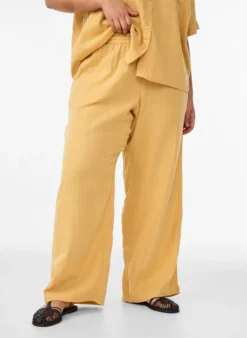 Hoch taillierte Hose aus Baumwoll-Musselin mit weitem Bein