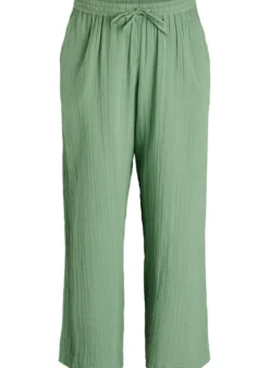 Hoch taillierte Hose aus Baumwoll-Musselin mit weitem Bein