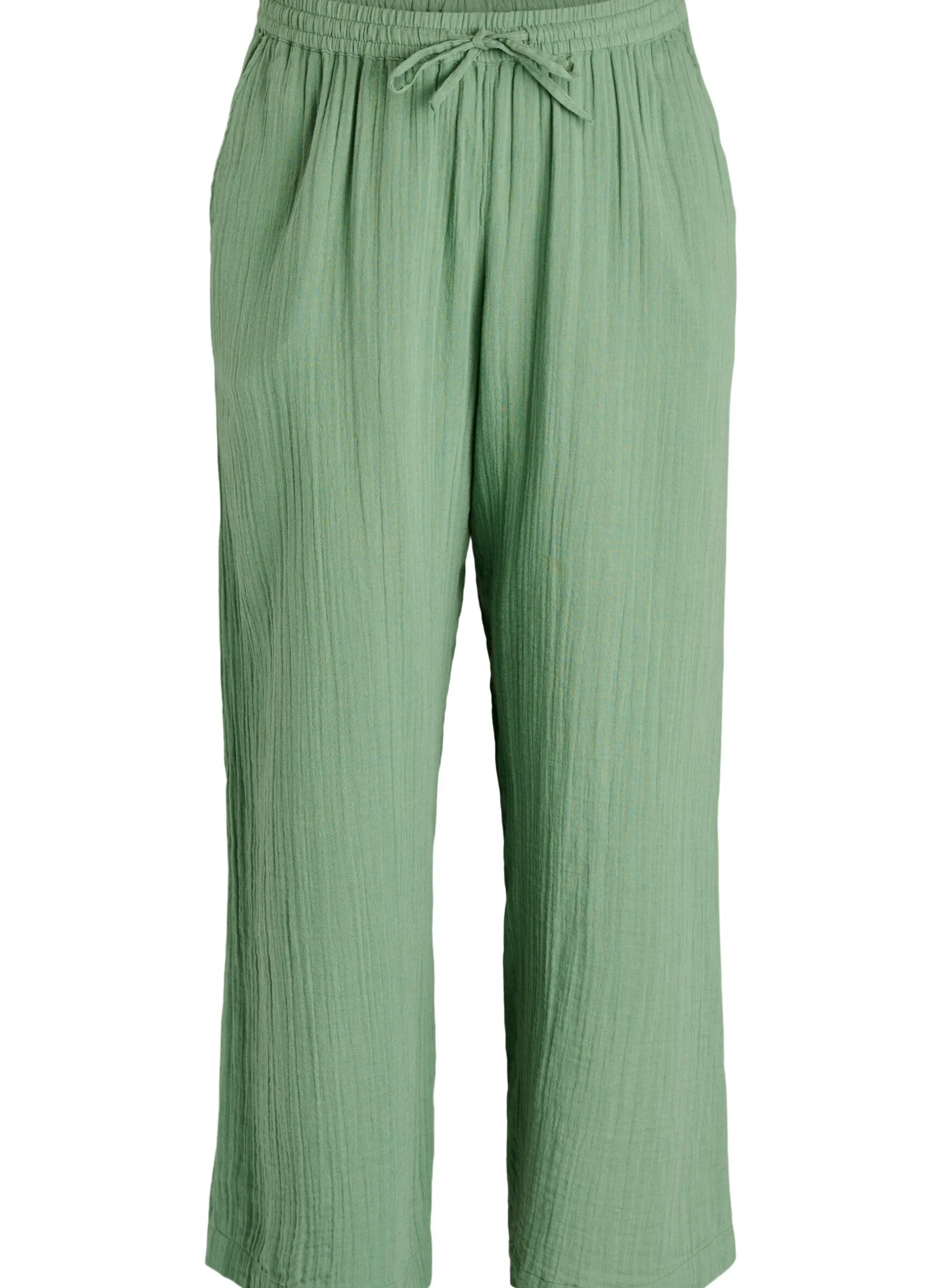 Hoch taillierte Hose aus Baumwoll-Musselin mit weitem Bein