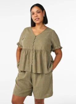 Hoch taillierte Shorts aus Leinen und Viskose