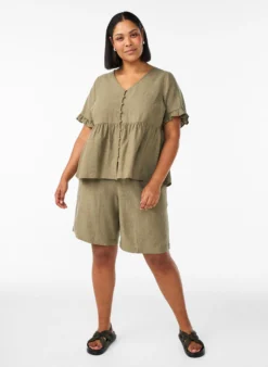 Hoch taillierte Shorts aus Leinen und Viskose