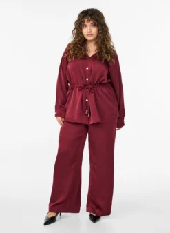 Hose mit Satin-Look, hoher Taille und weitem Bein