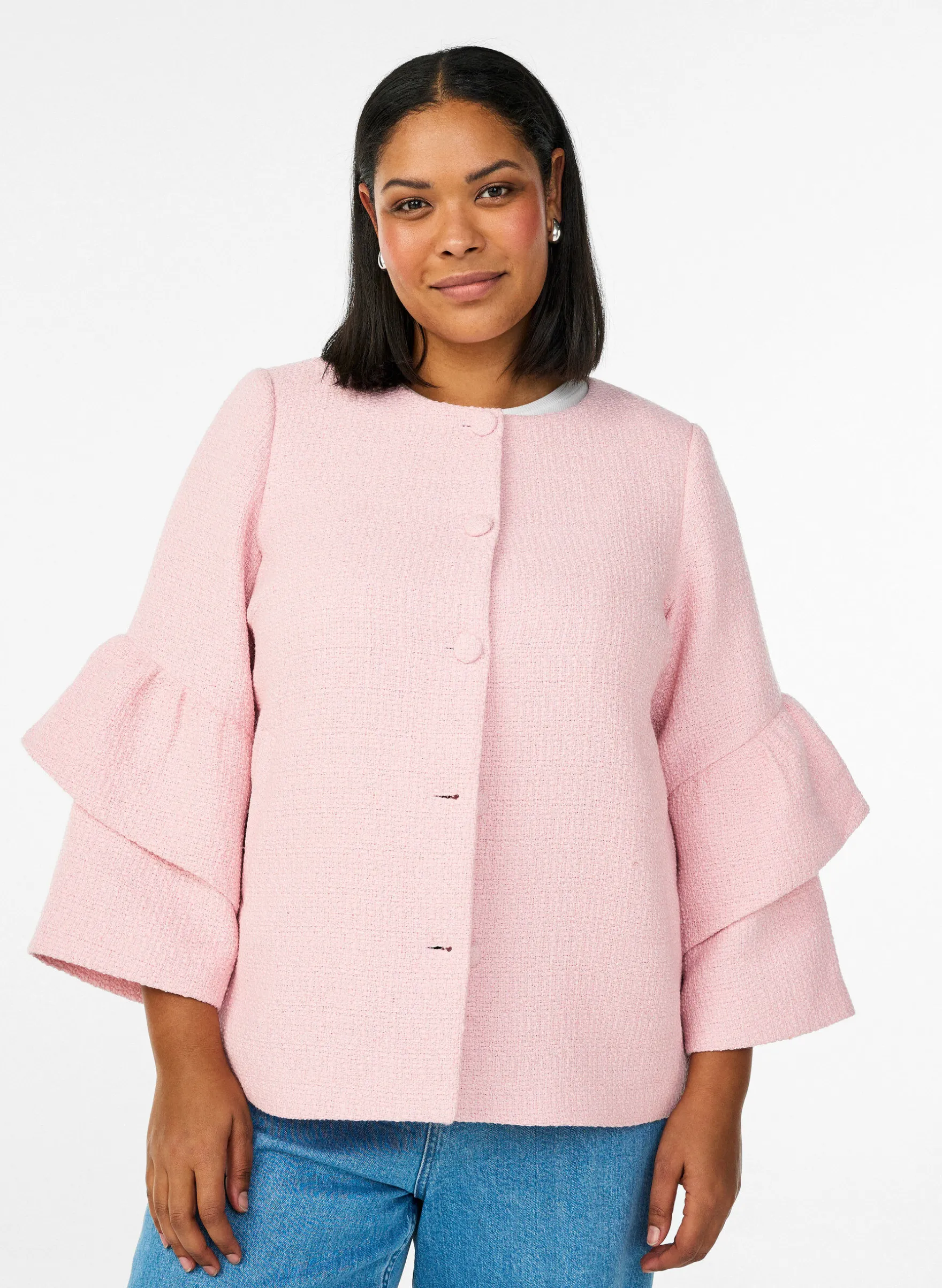Jacke aus Bouclé mit Rüschendetails