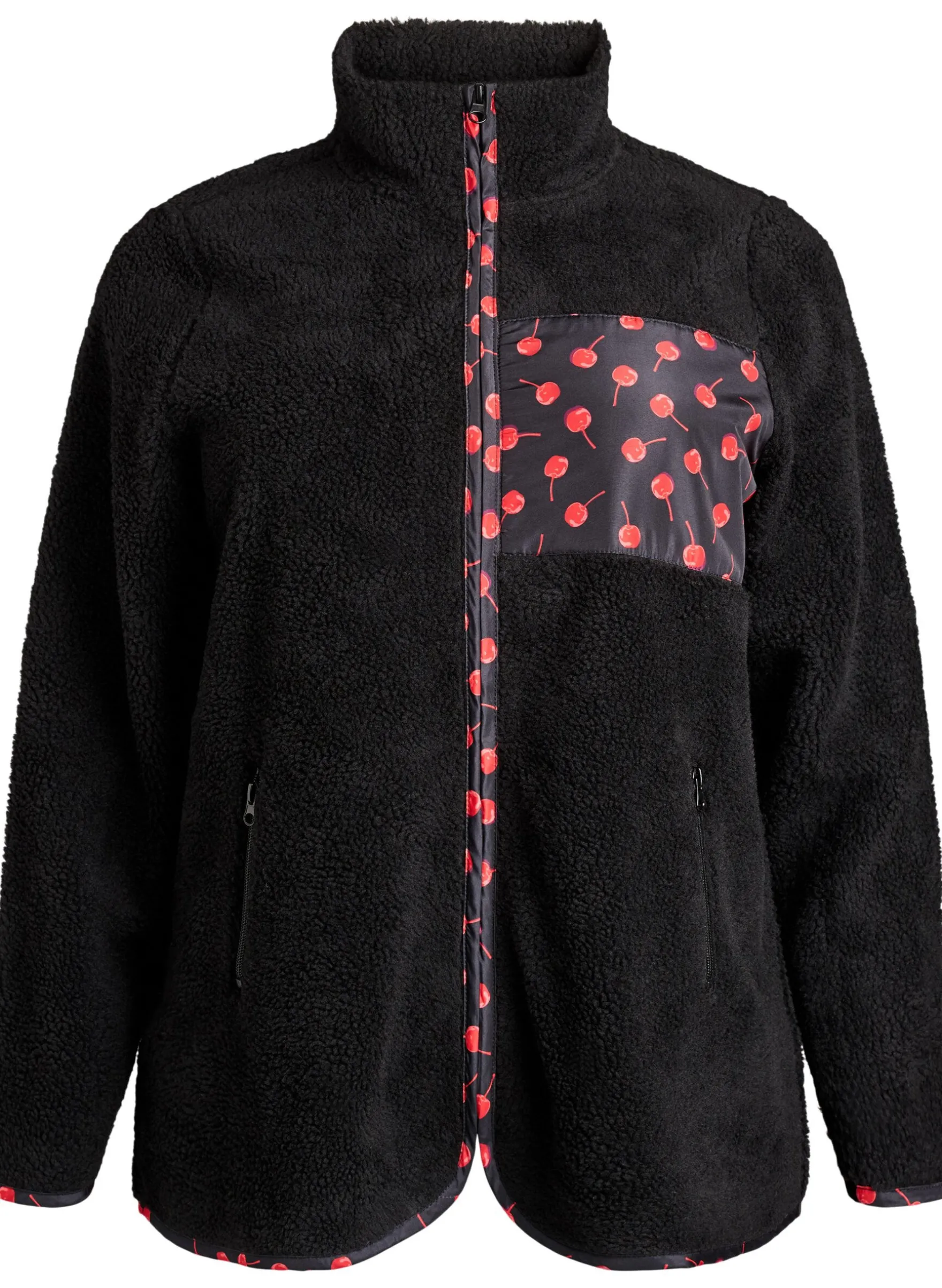 Jacke aus Teddyfleece mit Kirschdetails