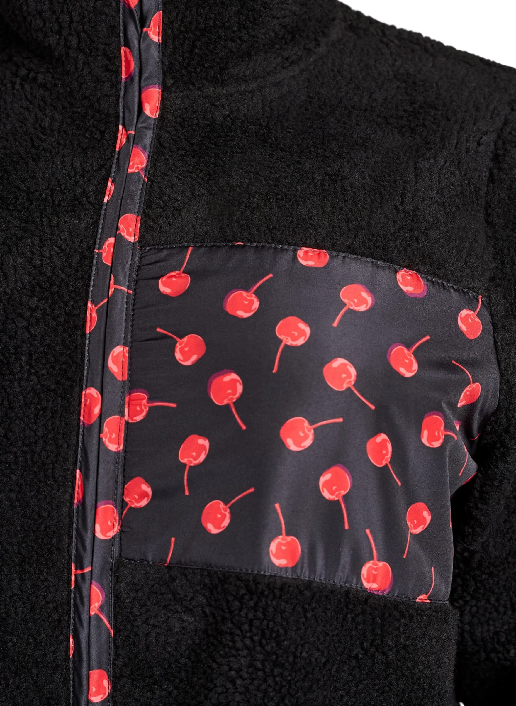 Jacke aus Teddyfleece mit Kirschdetails