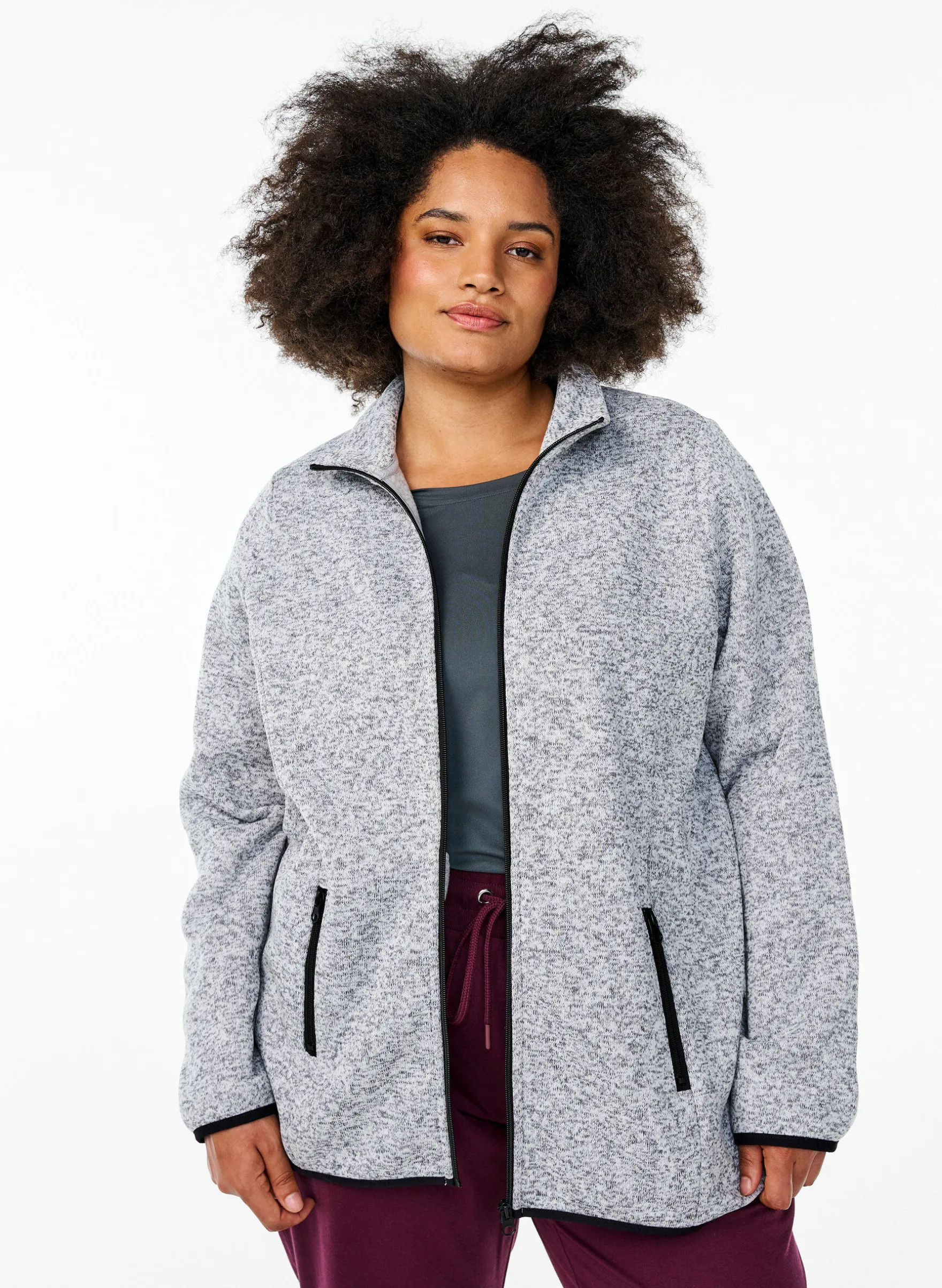 Jersey-Cardigan mit hohem Kragen und Reißverschluss