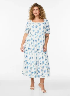 Knöchellanges Kleid mit Blumenprint und Lochstickerei