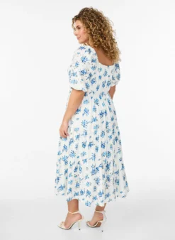 Knöchellanges Kleid mit Blumenprint und Lochstickerei