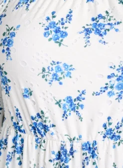 Knöchellanges Kleid mit Blumenprint und Lochstickerei