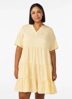 Knielanges A-Linien-Kleid aus Leinen und Viskose