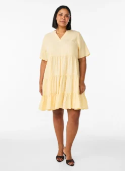 Knielanges A-Linien-Kleid aus Leinen und Viskose