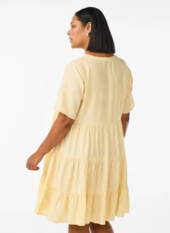 Knielanges A-Linien-Kleid aus Leinen und Viskose