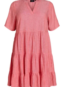 Knielanges A-Linien-Kleid aus Leinen und Viskose