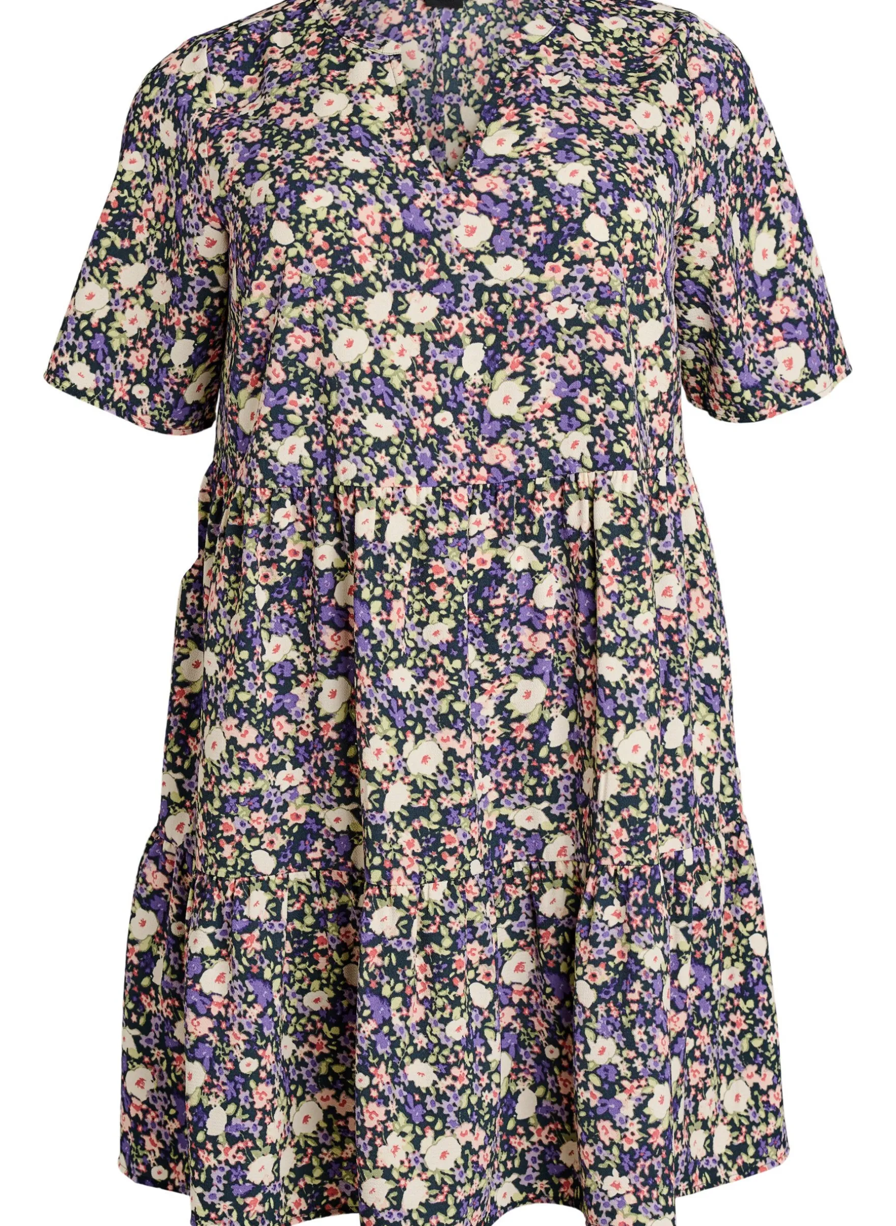 Kurzarmkleid mit A-Linie und Teilungsnähten