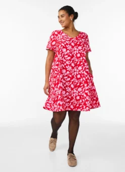 Kurzes A-Linien-Kleid mit floralem Print