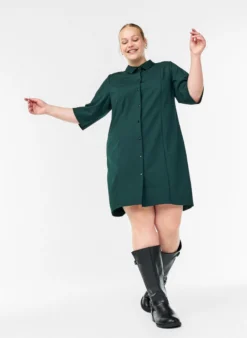 Kurzes Hemdblusenkleid aus Baumwolle mit 3/4-Ärmeln