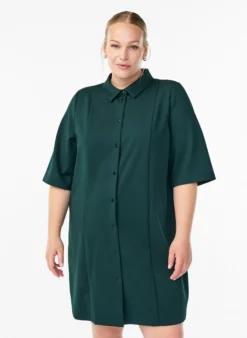 Kurzes Hemdblusenkleid aus Baumwolle mit 3/4-Ärmeln