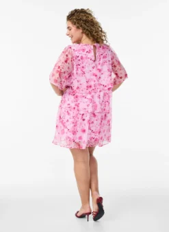 Kurzes Kleid in Chiffon-Optik mit Blumenprint und Volantlagen