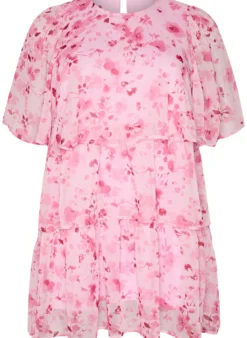Kurzes Kleid in Chiffon-Optik mit Blumenprint und Volantlagen