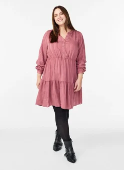 Kurzes Kleid mit gewebtem Ripp und Gummizug in der Taille