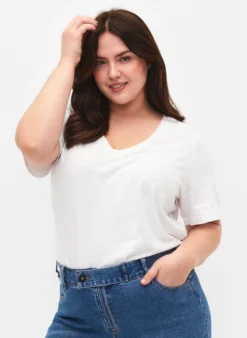 Kurzärmeliges Basic T-Shirt mit V-Ausschnitt