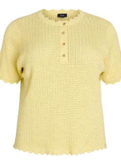 Kurzärmelige Strickbluse mit Lochmuster und Wellenkanten