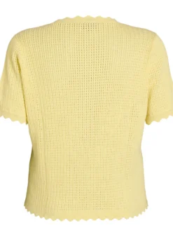 Kurzärmelige Strickbluse mit Lochmuster und Wellenkanten